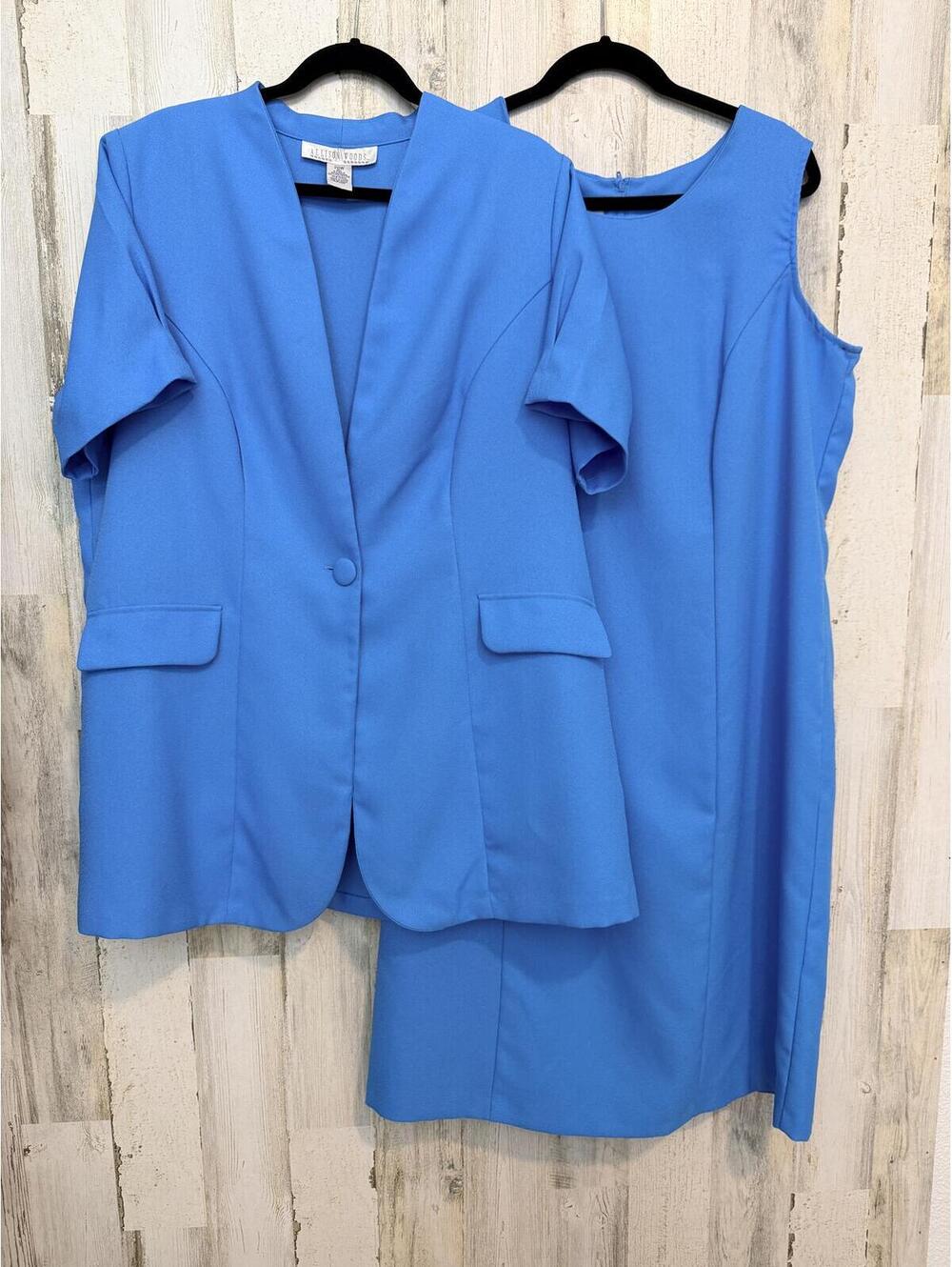 Allison Woods Women's 20W 2-Piece Dress Suit Blue Blazer Sleeveless Sheath